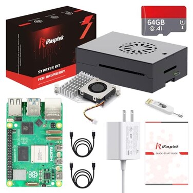 iRasptek Starter Kit for Raspberry Pi 5 RAM 8GB64GB Edition of OSBookworm PreLoadedAluminum Case