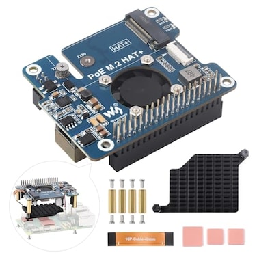 Waveshare NVME PCIe to M2 Adapter with PoE Function for RPI Compatible with Raspberry Pi 5 Supports NVMe Protocol M2 Solid State Drive 22302242 Supports 8023afat with Cooling Fan