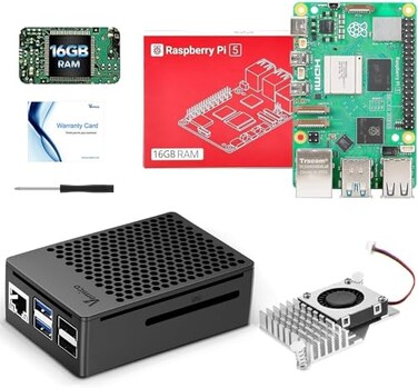 Vemico Raspberry Pi 5 16GB Kit with Pi 5 16GB Board Active Cooler Protective Case for Pi 5 Board and Screwdriver 16GB RAM