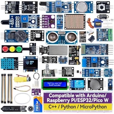 SunFounder Universal Maker Sensor Kit Compatible with Arduino Mega 2560Uno R3R4 MinimaWiFi Nano Raspberry Pi 54B3BZero 2 W Pico W ESP32 C Python MicroPython Beginners Engineers