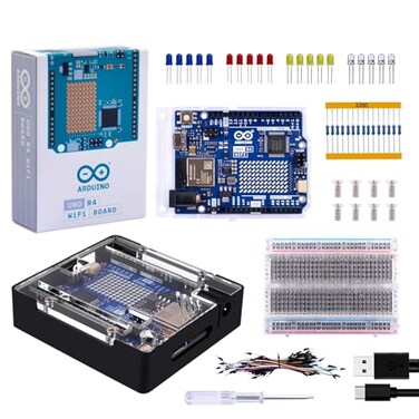 GeeekPi Matel Case for Arduino UNO R4 WiFi with UNO R4 WiFi Board LEDs Jumper Wire Breadboard and Resistor