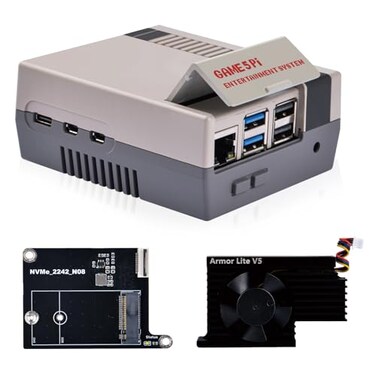 GeeekPi Game5Pi Case with N08 PCIe to M2 NVMe SSD PCIe Peripheral Board and Armor Lite V5 Cooler for Raspberry Pi 5 Support M2 22302242 SSD