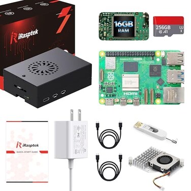 iRasptek Starter Kit for Raspberry Pi 5 16GB RAM PreLoaded with 256GB Edition Pi OSBookworm Aluminum Case