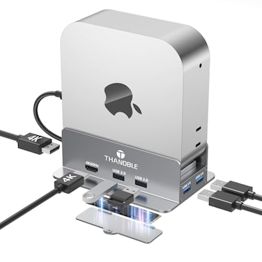 THANDBLE Mac mini M4 Dock Stand with 4K60Hz HDMI and DisplayPort M2 NVMe SSD Enclosure 4 USBA Ports SDTF Card Reader 9 in 1 Hub for Mac mini M4M4 Pro Silver