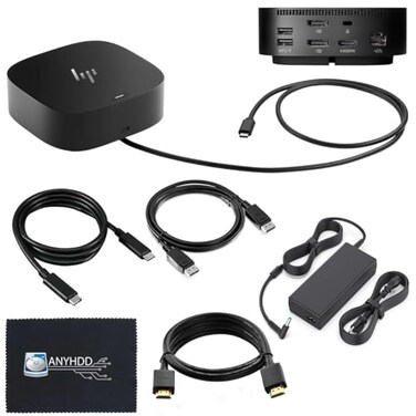 ANYHDD HP Docking Station for Laptop Dual Monitor and Charging Bundle HP USBC G5 Dock 5TW10AA 5TW10UT 5TW10AAABB with 120W Adapter HDMI DisplayPort USBC Cables Microfiber Cleaning Cloth