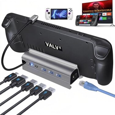 B3 BIGTHREE Docking Station for Steam Deck ROG Ally 6 in 1 Stream Deck Dock with HDMI 20 4K60Hz 1000Mbps Gigabit Ethernet 3 USBA 30 and 100W Full Speed Charging USBC Port Compatible with Valve Steam D
