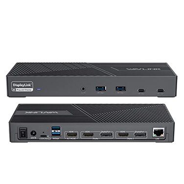 WAVLINK DisplayLink Docking Station Triple Monitor 4K60Hz for 3 Monitors 100W Charging for Thunderbolt 543 USB C M1M5 MacMacBook NeoWindows 3 HDMI 2 DP 6 USB Ports 160W Power LAN Audio