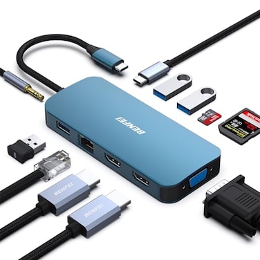 BENFEI 11in1 USB C Hub Triple Display Docking Station Dual HDMI VGA 3USB 30 1Gbps Ethernet 100W Power Delivery SDTF Card Reader 35mm AUX Audio Compatible with MacBook XPS Surface