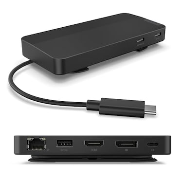 Lenovo USBC Travel Dock 7 Ports Integrated Cable Universal Compatibility Dual 4K Displays Black