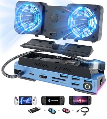 YCBUENO 14 in 1 Steam Deck Docking Station with Dismantling Cool Fans M2 NVMe Enclosure4K60Hz1000Mbs EthernetSDTF4 USB A100W PD Charging 40Gbps Adapter for Steam DeckRog AllySwitchLegion Go