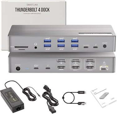 Smartlinx Thunderbolt 4 Dock with DisplayLink 21in1 USBCA Docking Station for MacBook Windows ChromeOS 150W Charging 40Gbps 8K4K Display DualTripleQuad5 Monitor Support