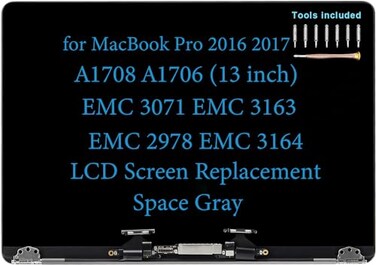 Daplinno 13 Screen Replacement for MacBook Pro A1708 A1706 EMC 3071 3163 EMC 2978 3164 Late 2016 Mid 2017 LCD Display Screen Complete Full Top Assembly 66107970 66105323 Space Gray
