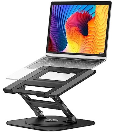 AOEVI Adjustable Laptop Stand with 360 Rotating Base Stable Computer Stand for Laptop Ergonimic Foldable Laptop Riser for Desk Compatible with MacBook ProAir Notebook up to 16 Inches Black