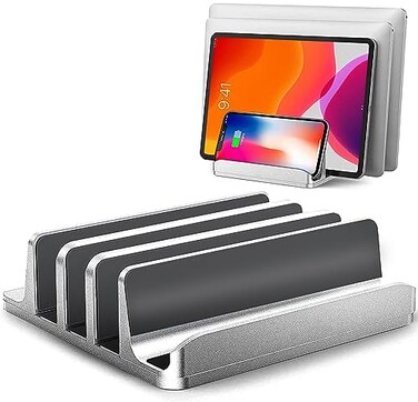 ARGIGU Vertical Laptop Stand for Desk Updated Version3Slot SpaceSaving Aluminum Desktop Stand Holder with Adjustable Dock Size Compatible for All MacBookHPDellSurfaceSamsungChrome BookSilver