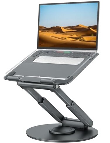 tounee Telescopic Laptop Stand for Desk with 360 Swivel Base Sit to Stand Height Adjustable Portable Riser Holder for Good Posture Compatible with MacBook Pro All Laptops 1017Gray