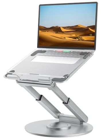 tounee Telescopic Laptop Stand for Desk with 360 Swivel Base Sit to Stand Height Adjustable Portable Riser Holder for Good Posture Compatible with All Laptops 1017Silver