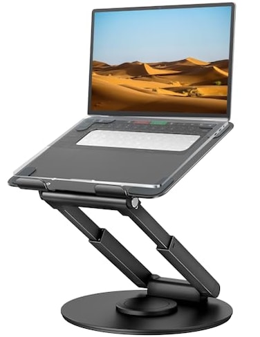 tounee Telescopic Laptop Stand for Desk with 360 Swivel Base Sit to Stand Height Adjustable Portable Riser Holder for Good Posture Compatible with MacBook Pro All Laptops 1017 Black