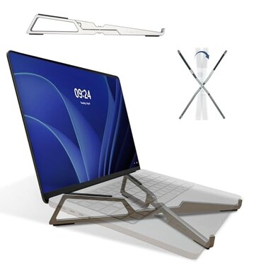 FlexVerk Portable Laptop Riser Stand Lightweight Adjustable Computer Holder Ergonomic Foldable Compatible with Apple MacBook Pro Air HP Dell Tablet More 10 16 Notebooks Silver