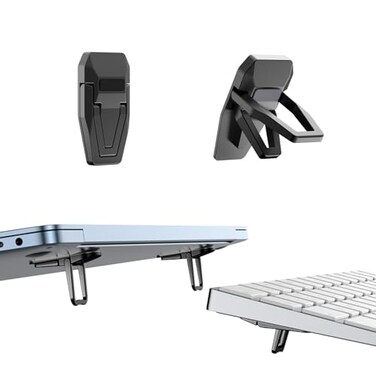 PONICOR Zinc Alloy Computer Keyboard Stand for Desk Foldable Keyboard Riser with 2 Angle Adjustable SelfAdhesive Invisible Laptop Stand for Desk 2pcs Black