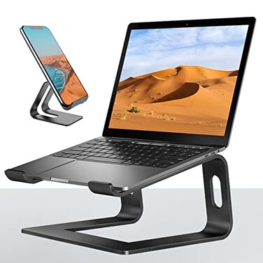 VECOFO Laptop Stand for Desk Aluminum Laptop Riser Holder for All laptops 1017 InchesInclude A Cell Phone StandBlack