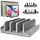 TEFONIA Vertical Laptop Stand Holder 5 Slots Aluminum SpaceSaving Laptop Holder Adjustable Size Dock Tabletop Desk Organizer 3 Slot 2 for Apple MacBookSurfacePCTabletiPadiPhone Space Gray