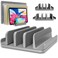 TEFONIA Vertical Laptop Stand Holder 5 Slots Aluminum SpaceSaving Laptop Holder Adjustable Size Dock Tabletop Desk Organizer 3 Slot 2 for Apple MacBookSurfacePCTabletiPadiPhone Space Gray
