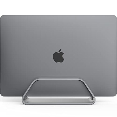 HumanCentric Vertical Laptop Stand Compatible with MacBook Pro and MacBook Air Holder for Personal Computer Desk Stand Aluminium Exchangeable Inserts to Fit Different Device Models Space Grey