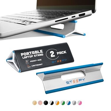Steepy 2 Pack Portable Electronic Device Stand Lightweight Laptop Stand for Laptops Smartphones Tablets Projectors Recycled Plastic Posture Perfection Cooling Ventilation Blue Ocean