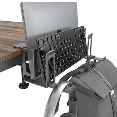 NODOCA 2Slot Laptop Storage for Desk Vertical Laptop Stand for Desk MacBook Vertical Stand with Headphone Holder Desk Side Storage for MacBookSurfaceSamsungHPDellL Black