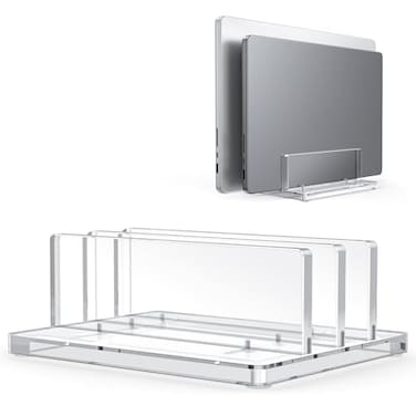 OMOTON Vertical Laptop Stand for Desk Acrylic Dual Laptop Holder Desktop Clear Adjustable Dock for MacBook Pro Air HP All Gaming Laptops up to 17 Clear Dual Slot