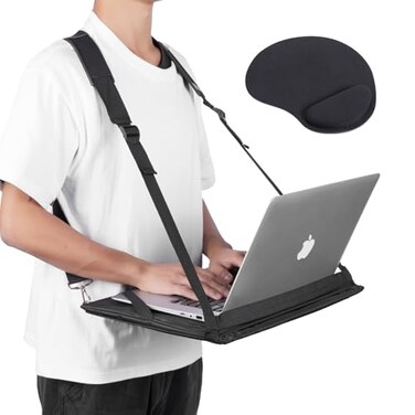 ALPHABET WONDERS Laptop Harness Wearable Laptop Stand for Up to 17 Laptops Tablets EReaders Adjustable Straps Includes Memory Foam Mouse Pad