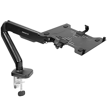 Mount-It! MountIt Laptop Desk Mount Arm with Gas Spring Height Adjustable Laptop Stand for Desk Fits Laptops up to 17 Inch Full Motion Laptop Tray Mount with Clamp or Grommet Installation