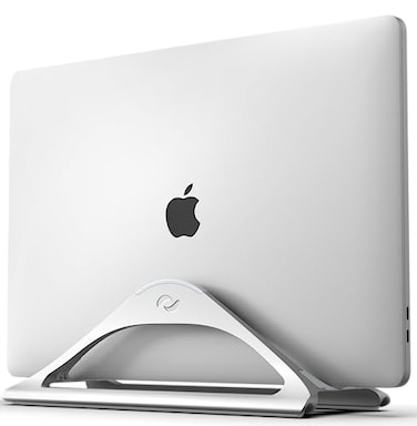 HumanCentric Vertical Laptop Stand for Desks in Silver Color Upright Adjustable Holder to Dock Apple MacBook Stand and Other Laptops to Organize Work Home Office Automatic Grip