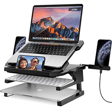 AboveTEK Laptop Stand 20 Angles TwoLayer Height Adjustable Laptop Stands Portable Laptop Riser with 360 Rotating Base Storage Space Extra Phone Holders Compatible with 1017 Laptops Black