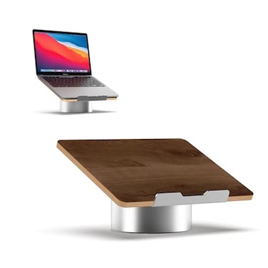 HumanCentric Laptop Riser for Desk in Black Walnut Wood Top and Space Gray Aluminum Base Compatible with MacBook and Other Laptops Up to 16 Inches Ergonomic Computer Holder 25Degree Angle Tilt