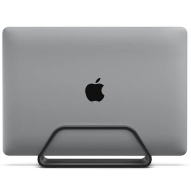 HumanCentric Vertical Laptop Stand Compatible with MacBook Pro and MacBook Air Holder for Personal Computer Desk Stand Aluminium Exchangeable Inserts to Fit Different Device Models Black