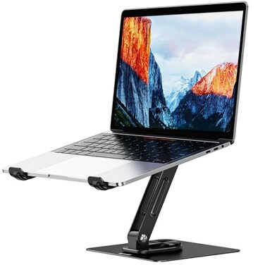 BESIGN LS12 Laptop Stand with 360 Rotating Base Ergonomic Adjustable Notebook Holder Computer Riser Stand Compatible with Air Pro Dell HP Lenovo More 1014 Laptops Black
