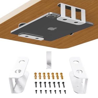 BYMECOST Under Desk Laptop Storage Mount Metal Under Desk Device Holder for Devices Up to 21 Thick MacBook Mini Keyboard Router with AntiScratch Silicone White