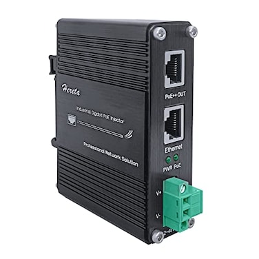 Hereta Hardened Industrial Gigabit PoE Injector 1248VDC Input with DINRail and Wall Mount Connecting The IEEE 8023 bt PoE Device 95W