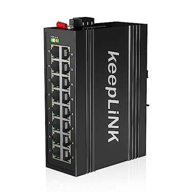 keepLiNK 16 Port Industrial Gigabit Switch Ethernet DINRail Hardened Switch Unmanaged IP40 Operating Temperature Range of 30 75C 22 167F