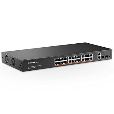 MokerLink 24 Port Gigabit PoE Switch 2 Gigabit Ethernet Uplink 2 Gigabit SFP 400W IEEE8023afat Rackmount Unmanaged Plug and Play Network Switch