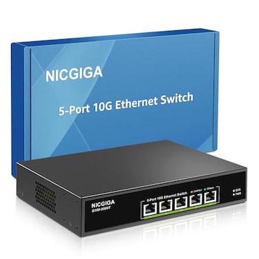 NICGIGA 5 Port 10G Ethernet Switch Unmanagedwith 5X 10Gb BaseT RJ45 Ports 10Gbps Network Switch Easy for 10G NASPCWiFi7 Router10G AdapterNIC Desktop or 19inch Rack Mount Plug and Play