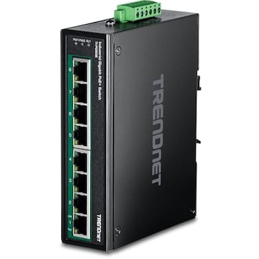TRENDnet 8Port Industrial Gigabit PoE DINRail Switch 24 56V TIPG80B 8 x Gigabit PoE PortsBlack Lifetime Protection