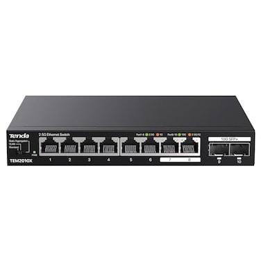 Tenda 25Gb Ethernet Switch 10 Port 25G Network Switch 8 x 25G Ports 2 x 10G SFP Plug Play Unmanaged Switch DesktopWallMount Metal Design VLAN Static Aggregation TEM2010X