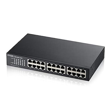 Zyxel 24 Port Network Switch Unmanaged Gigabit Ethernet Splitter 24x GbE Ports Fanless Design Auto MDIMDIX Support Wall and Rack Mounting Kit Included GS110024E