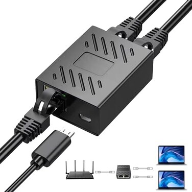 AKWOR RJ45 Ethernet Spliter 1 to 2 Ethernet Swtich1 Female to 2 Female with USB Power Cable RJ45 Splitter for Cat55e678 Cable 2 Devices Simultaneously Networking