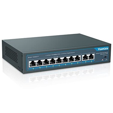 YuanLey 8 Port PoE Switch with 2 Gigabit Uplink 8 PoE Port 100Mbps 120W 8023afat Extend Function Metal Fanless Unmanaged Plug and Play Network Switch