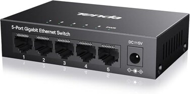 Tenda 5 Port Gigabit Switch Unmanaged Ethernet Switch Network Splitter with Traffic Optimization Plug Play Fanless Metal Design Network Switch Traffic Optimization TEG1005D