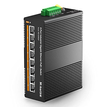 MokerLink 8 Port PoE Gigabit Industrial DINRail Ethernet Switch 96W PoE Power 16Gbps Switching Capacity IP40 Rated Unmanaged Network Switch 40 to 185F with Power Supply