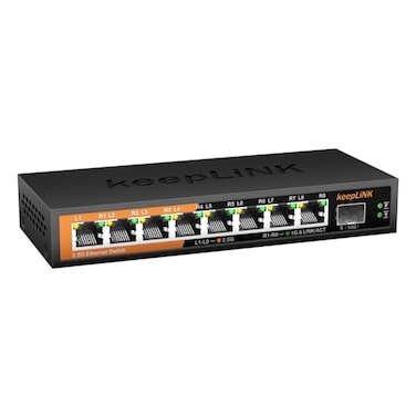 keepLiNK 8 Port 25G Switch Unmanaged Ethernet Switch with 8 x 25G BaseT Ports 1 x 10G BaseT SFP Slot 60Gbps Switching Capacity Plug Play Fanless Metal Wall Mountable